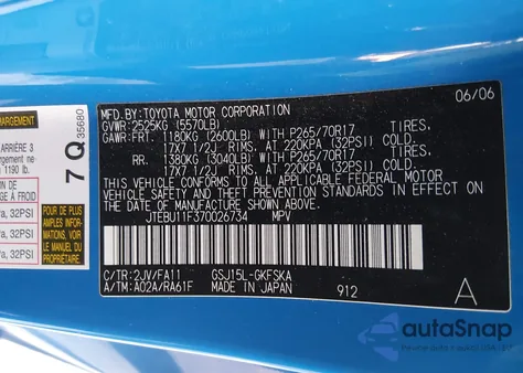 2007 Toyota Fj Cruiser z USA, uszkodzony, nr VIN JTEBU11F370026734